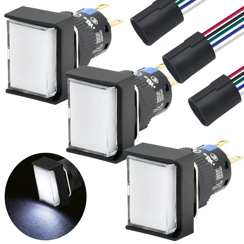 Miniatura 17 de 3 unids 0.630 in interruptor de botón momentáneo rectángulo 12V DC LED luz verde certificación UL 5/8 "agujero de montaje 1NO 1NC SPDT 5pin