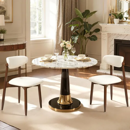 CHUN YI Juego de 2 sillas de comedor tapizadas de madera maciza, sillas auxiliares de cocina de tela moderna de mediados de siglo con respaldo Beige
