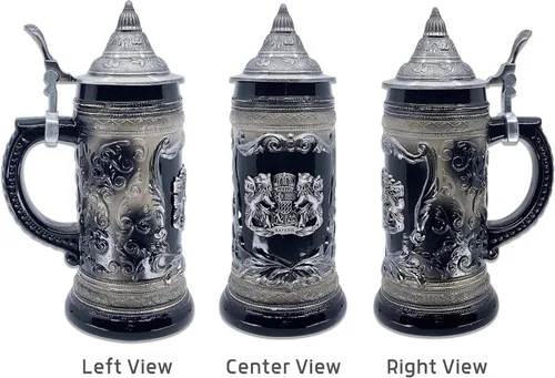 Miniatura 4 de OktoberfestHaus - Taza de cerveza con escudo de armas del Bayern alemán, escudo de armas con emblema de metal en color negro carbón con tapa