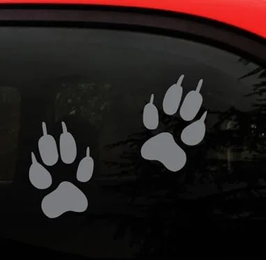 Adhesivo adhesivo AMIART® con estampado de patas de lobo, 2 huellas de patas blancas, tamaño real de huellas de lobo, adhesivo para ventana de