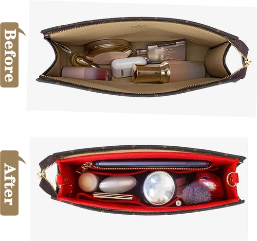 Miniatura 4 de MISIXILE Organizador de fieltro para bolso con cremallera y hebillas doradas, organizador de bolso, bolsa de aseo para 19 y 26 (rojo-S)