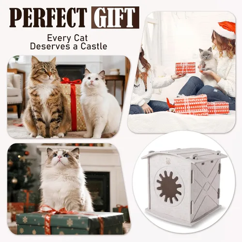 Miniatura 8 de Casas para Gatos de Interior: Casa Cueva de Fieltro para Gatos, Resistente a Arañazos, Cálida con Aislamiento y Cubierta, Tienda Refugio para Regalo