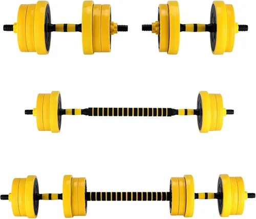 Juego de pesas ajustables 2 en 1 de 44/33 libras, pesas ajustables utilizadas como juego de mancuernas y pesas, amarillo 44 libras - redondo