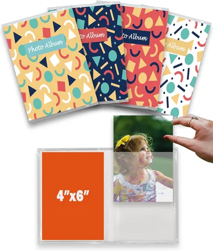 Álbum de fotos pequeño de 4 x 6 para fotos, juego de 4, capacidad para 36 fotos cada una, capacidad de 144, 4 patrones, fundas flexibles extraíbles