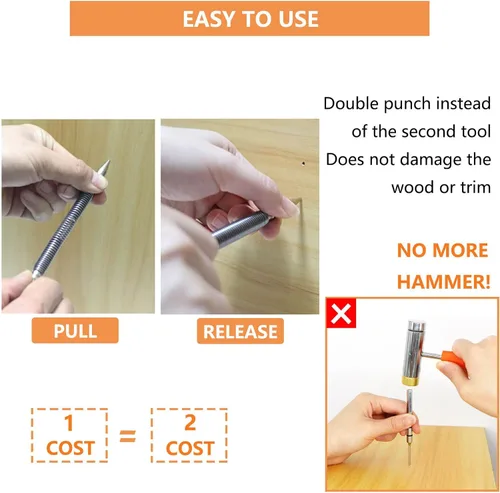Miniatura 6 de WHLLING Juego de 2 cabezas dobles combo clavador de uñas, juego de uñas de doble punta 3/32" & 1/8" con resorte, punzón de clavos sin martillo
