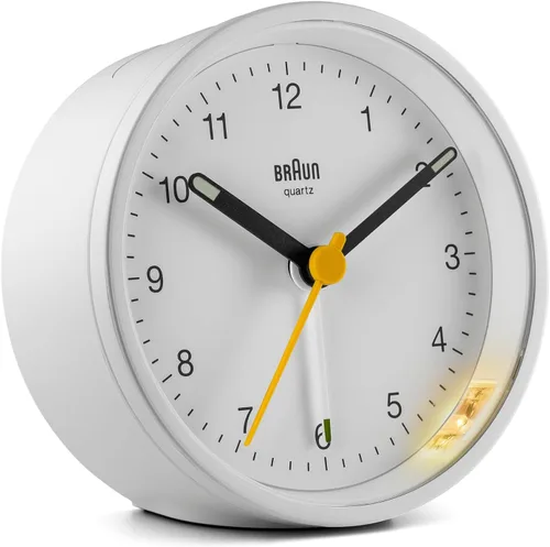 Miniatura 15 de Braun Classic - Reloj despertador analógico con repetición y luz, movimiento silencioso de cuarzo, alarma de pitido creciente en gris, modelo BC12G.