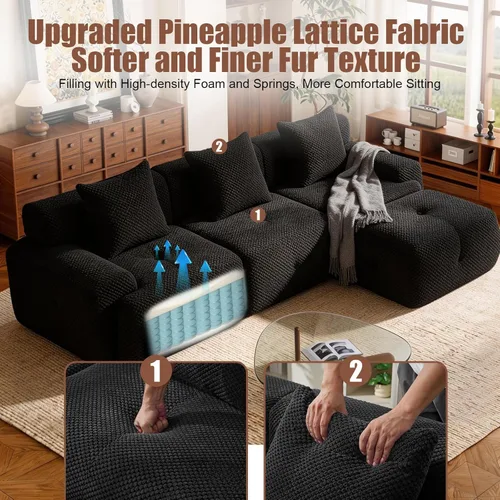 Miniatura 4 de Sofá modular modular de 104 pulgadas, moderno sofá en forma de L, relleno de sofá deshuesado con resorte y espuma, material suave de celosía de piña