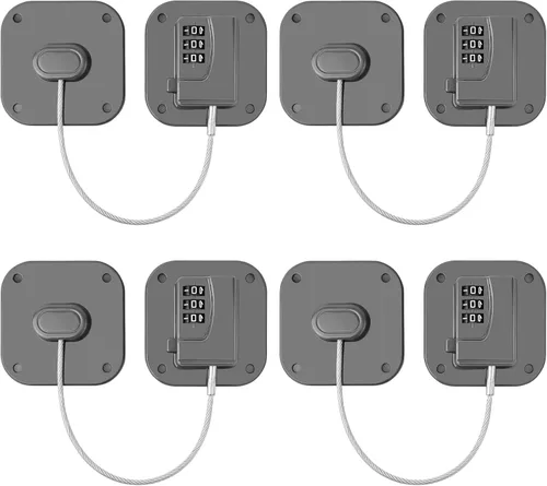 Miniatura 19 de Cerradura de refrigerador, cerradura de combinación resistente para congelador y armarios, fácil de instalar, no necesita llaves, pestillo de Negro