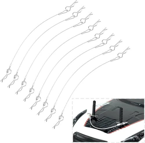 Miniatura 9 de ShareGoo - Paquete de 8 clips de metal en R con cuerda antipérdida de acero para carrocería RC compatible con 1/8 1/10 Traxxas HSP Arrma Axial Negro