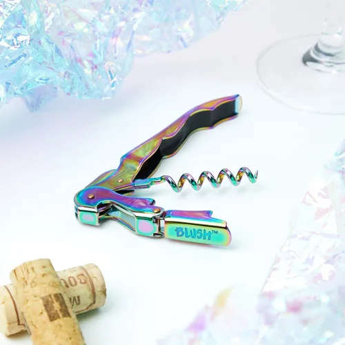 Miniatura 3 de Blush Mirage - Sacacorchos iridiscente de doble bisagra con abridor de botellas de cerveza integrado, llave de vino de acero inoxidable con cortador