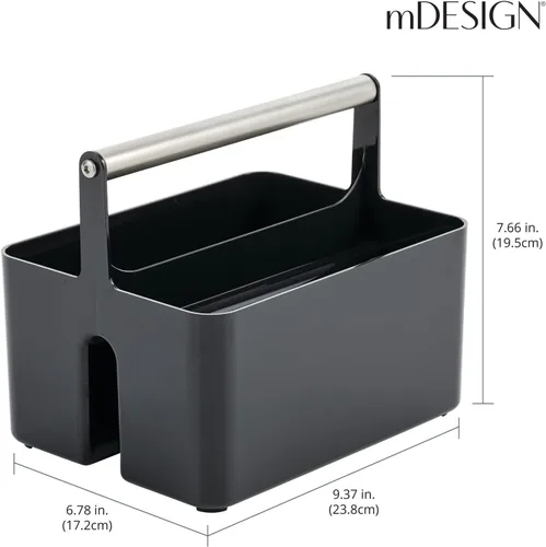 Miniatura 2 de mDesign - Organizador de almacenamiento para ducha de plástico, cesta dividida, asa de metal para baño, dormitorio, cocina, contiene jabón, champú