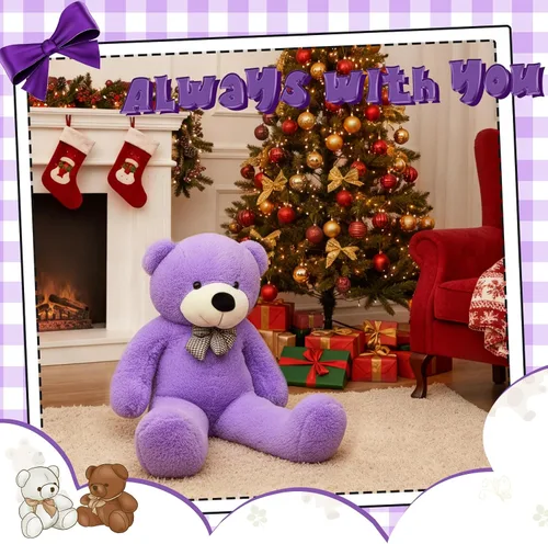 Miniatura 6 de Meooeck - Oso de peluche grande y grande, bonito regalo de felpa para novia, esposa, amante, aniversario de cumpleaños (lazo, 4 pies, morado)