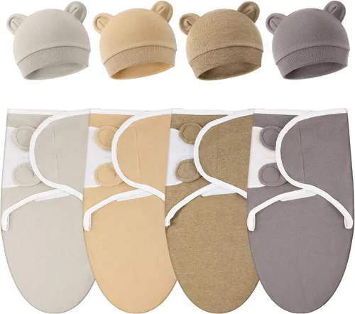 Miniatura 11 de Buryeah Paquete de 4 Mantas Envolventes para Bebés Prematuros con Gorro para Bebés Niños y Niñas de 3-7 Libras, Ropa para Recién Nacidos Prematuros