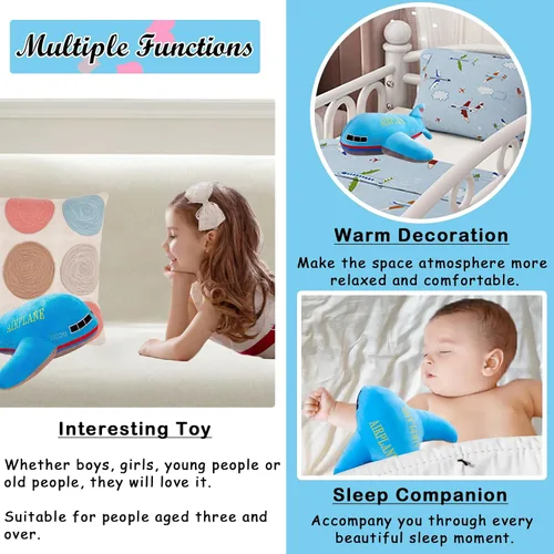 Miniatura 4 de zhidiloveyou Almohada de peluche azul de avión de 15.7 pulgadas, regalo para niños
