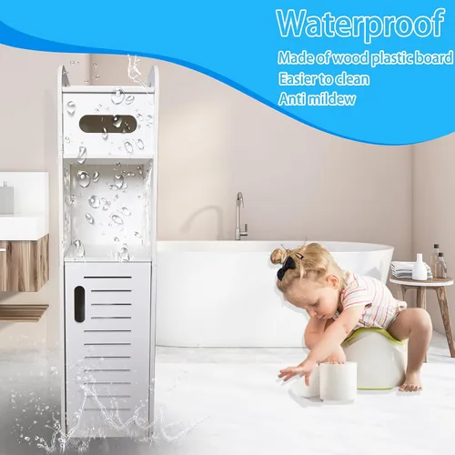 Miniatura 5 de Armario de almacenamiento estrecho para baño, gabinete de almacenamiento de papel higiénico delgado para espacios pequeños, muebles de baño