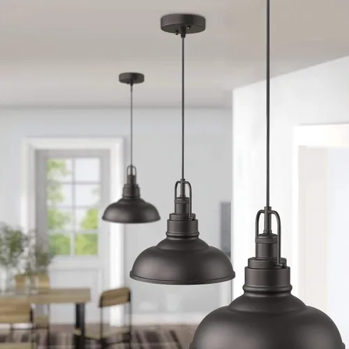 Miniatura 3 de Emliviar YE262M1L-2 ORB - Paquete de 2 luces colgantes de techo para isla de cocina, 1 luz con pantalla de cúpula de metal, acabado de bronce