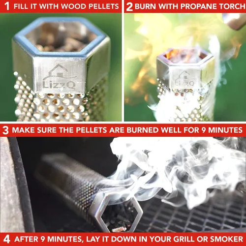 Miniatura 2 de LIZZQ Tubo ahumador de pellets premium, 30,5 cm, 5 horas de humo intenso, para cualquier parrilla o ahumador, ahumado en frío o caliente, acero