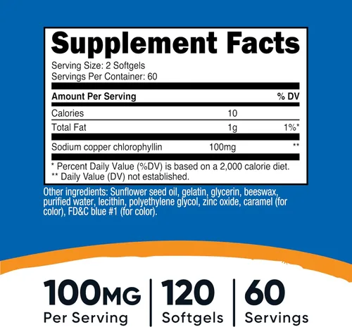 Miniatura 2 de Nutricost Clorofila (100 mg) 120 cápsulas blandas - Sin gluten, 60 porciones