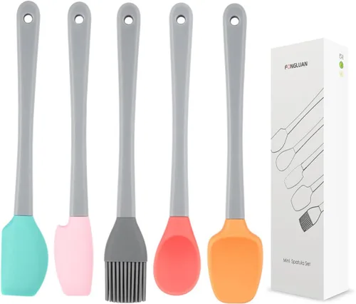 Juego de 5 mini espátulas de silicona, resistentes al calor y antiadherentes, utensilios de cocina aptos para lavavajillas para cocinar, hornear,
