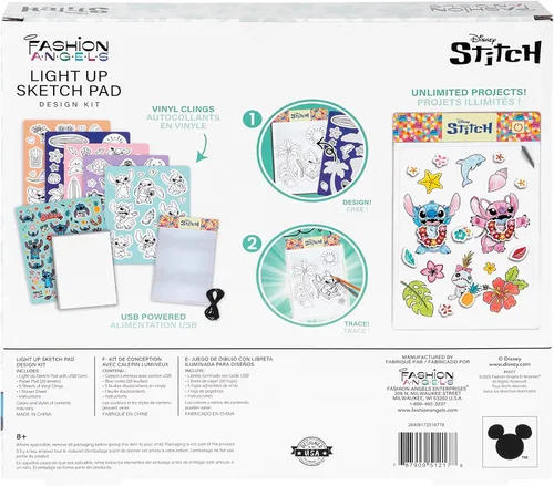 Miniatura 8 de Fashion Angels Disney Stitch Beach Scenes - Bloc de dibujo iluminado, kit de diseño con almohadilla de rastreo iluminada, 5 adhesivos de vinilo