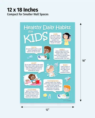 Miniatura 3 de ZOCO Pósteres de higiene infantil (paquete de 2) – Hábitos saludables diarios de 12 x 18 pulgadas y cubre la tos 17 x 22 – Decoración de oficina