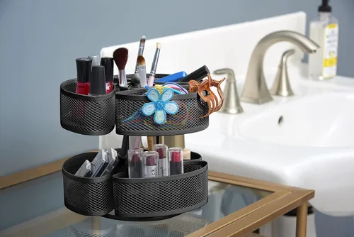 Miniatura 2 de Carrusel organizador Nifty – Acabado de recubrimiento en polvo negro, giros de 360 grados, almacenamiento cosmético de tocador de baño o dormitorio