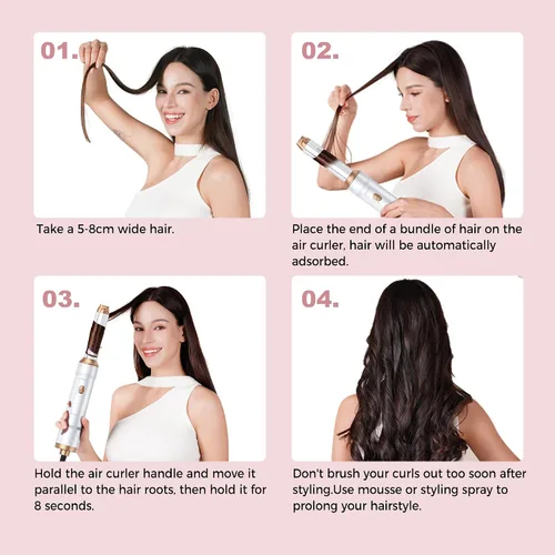 Miniatura 7 de Cepillo secador de cabello mágico Air Styler 6 en 1, cepillo secador iónico negativo y 3 configuraciones de calor, rizado automático desmontable