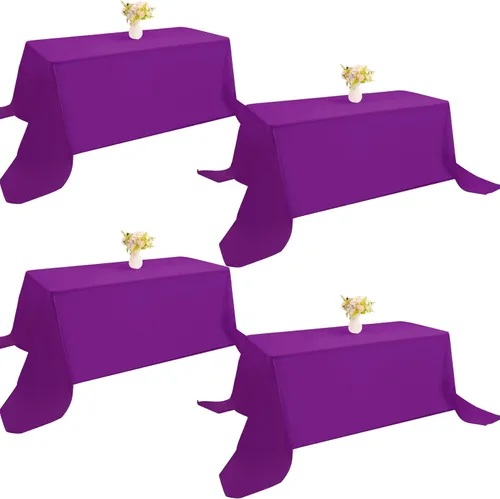 Miniatura 55 de Paquete de 4 manteles rectangulares de poliéster lavables de 60 x 102 pulgadas, color blanco, para mesas de comedor, bodas, bufés, fiestas