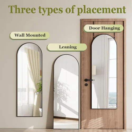 Miniatura 5 de BEAUTYPEAK Espejo ajustable de 14" x 48" para colgar sobre la puerta, espejo colgante de cuerpo completo con arco, vidrio templado inastillable