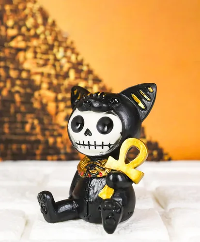Miniatura 8 de Ebros - Figura pequeña de 2.75 pulgadas de alto con huesos peludos egipcios de gato felino, diosa Bastet sosteniendo Ankh, estatua de dioses