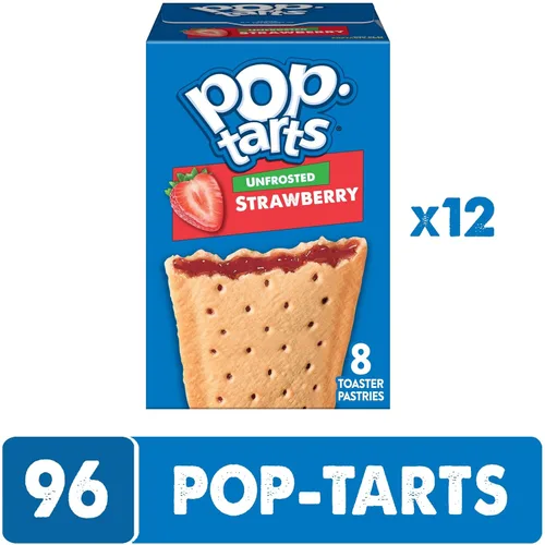 Miniatura 5 de Pop-Tarts Pasteles para tostadora, comida para el desayuno y aperitivos para niños, fresa sin glaseado, caja de 10.15 libras (96 unidades)