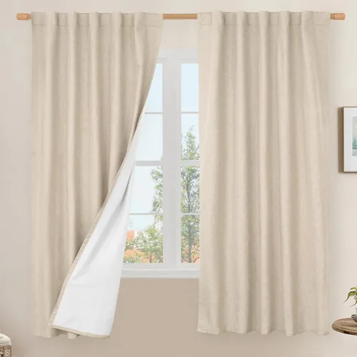 Miniatura 63 de LAMIT Cortinas de lino natural 100 % opacas para ventana, para dormitorio, 45 pulgadas, cortinas térmicas con textura de lino estilo granja