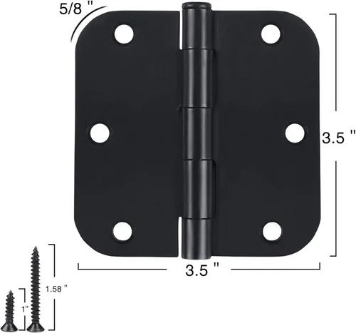 Miniatura 2 de Paquete de 12 bisagras redondeadas para puerta, con radio de 5/8 de pulgada, negro mate, 3.5 x 3.5 pulgadas Negro mate redondeado