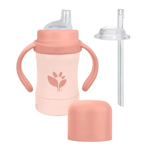 Green Sprouts® Sprout Ware® Sip & Straw 6oz, 6mo+, plástico vegetal, silicona curada con platino, apto para lavavajillas, crece con el bebé, probado