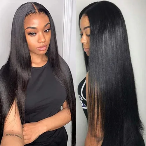 Miniatura 6 de BYRON Peluca negra natural para mujer, pelucas largas y lacias, peluca de encaje frontal con raya en medio, peluca de cabello Remy suave y sedoso