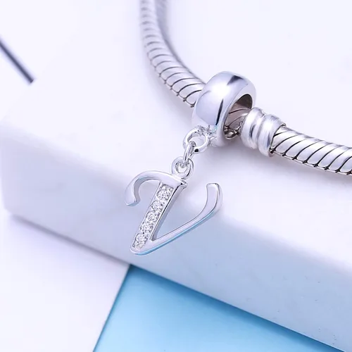 Miniatura 89 de ABUN Abalorio de plata de ley 925 con letra A a la Z, espaciador de inicial, con circonita cúbica transparete colgante, auténtica, para pulseras