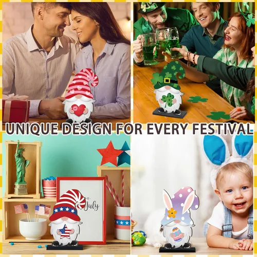 Miniatura 5 de Blulu 32 piezas intercambiables de gnomos de madera para decoración de verano del 4 de julio, gnomos patrióticos de bienvenida, decoración