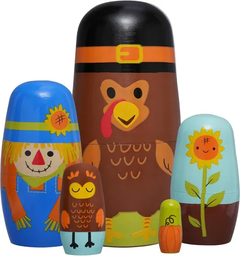 Miniatura 11 de Muñecas rusas "matrioskas", 5 unidades, 15 cm de alto, diseño de animales, huevos de Pascua, juguetes de anidación, muñecas de madera hechas a mano