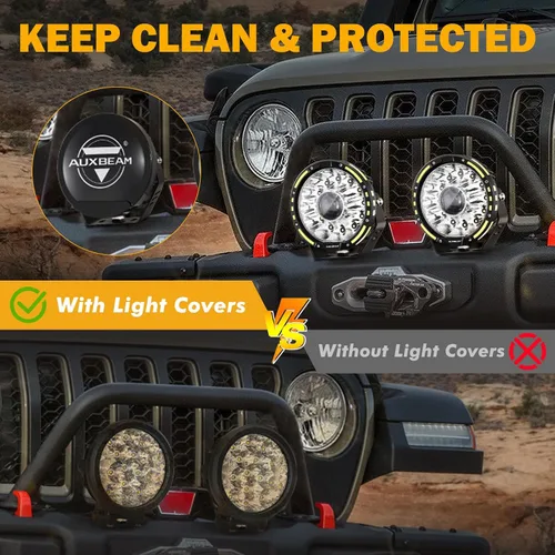 Miniatura 2 de Auxbeam Cubiertas redondas de luz todoterreno de 7 pulgadas, cubierta de luz negra redonda con logotipo para luces redondas de conducción