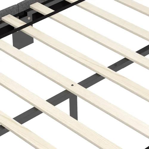 Miniatura 8 de Giantex Base de cama individual para niños, cama tapizada de tela moderna con cabecera capitoné con botones en la parte trasera de alas, base