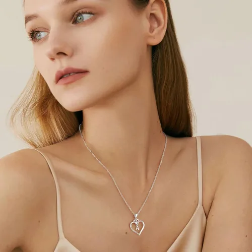Miniatura 2 de STORUP Collares con inicial de corazón para mujeres y niñas, chapado en oro de 14 quilates, circonita cúbica, inicial de la A a la Z, collar