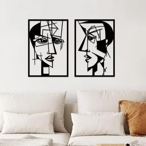 ESTART 2 piezas de decoración de pared de metal con caras abstractas de amante, arte de pared geométrico minimalista moderno de una sola línea,