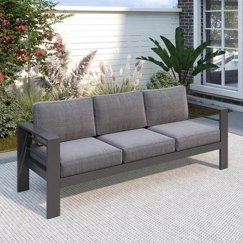 Miniatura 32 de Solaste Aluminum Patio Sofa with Coffee Table,3 PCS Patio Furniture Set with Cushions, All-Weather Outdoor Sofa for Balcony, Deck, Backyard, Porch