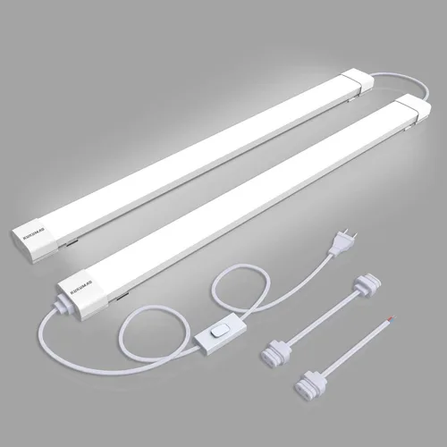 Miniatura 11 de KUKUMAO Luminaria de Tubo LED Enchufable de 5000K, Luz de Gabinete Enlazable de 18W para Garaje, Cocina, Baño, Closet, Oficina - 2 Pies, A Prueba