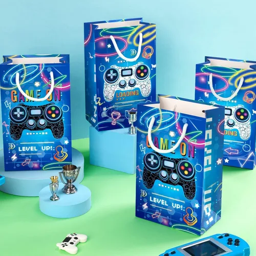 Miniatura 5 de WERNNSAI Bolsas de recuerdo de fiesta de videojuegos – 16 piezas de decoración de cumpleaños de juegos azules, bolsas de regalo, suministros