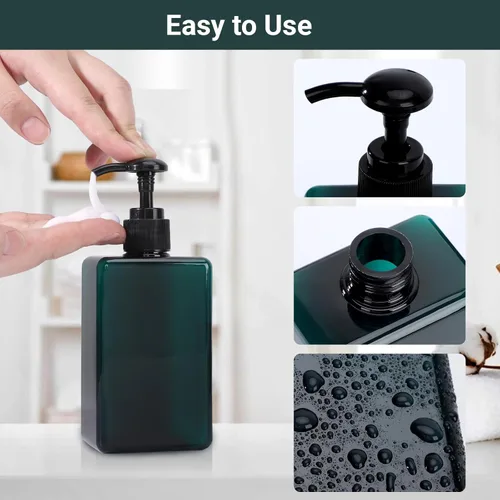 Miniatura 4 de Suream Botellas de prensa de bomba recargables de 9.5 onzas, dispensador de champú y acondicionador de plástico, botella vacía cosmética Azul pavo
