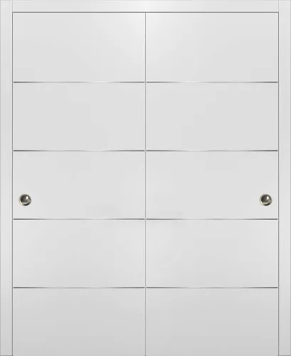 Miniatura 7 de SARTODOORS Puertas correderas blancas de 48 x 80 pulgadas con herrajes Planum 0020 blanco mate Juego de perchas de acero para rieles Armario