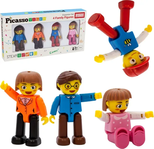 Miniatura 8 de PicassoTiles Magnet Tiles 42 piezas + 100 piezas de azulejos + 4 figuras de acción familiar, aprendizaje STEM de ingeniería magnética, bloques