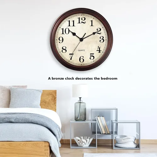 Miniatura 4 de Reloj de pared, reloj clásico silencioso de bronce, funciona con pilas, decorativo para sala de estar, dormitorio, cocina, oficina (16 pulgadas)