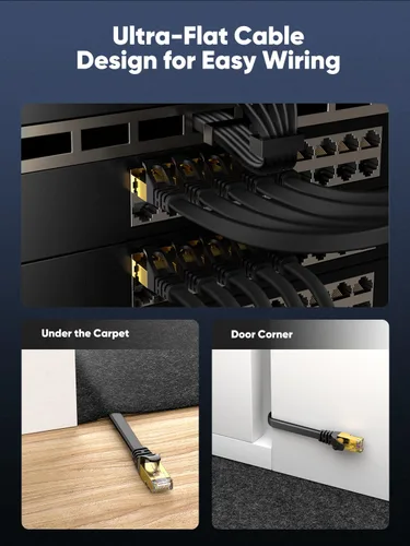 Miniatura 4 de Cable Ethernet Cat 8 20 pies con clips plano de alta velocidad STP RJ45 Gigabit LAN Red de Internet para Router - Negro